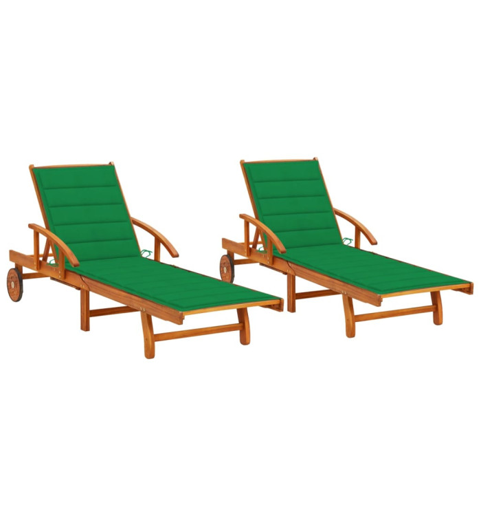 Chaises longues lot de 2 avec coussins Bois d'acacia solide | Mobilier & Déco