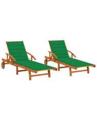 Chaises longues lot de 2 avec coussins Bois d'acacia solide | Mobilier & Déco