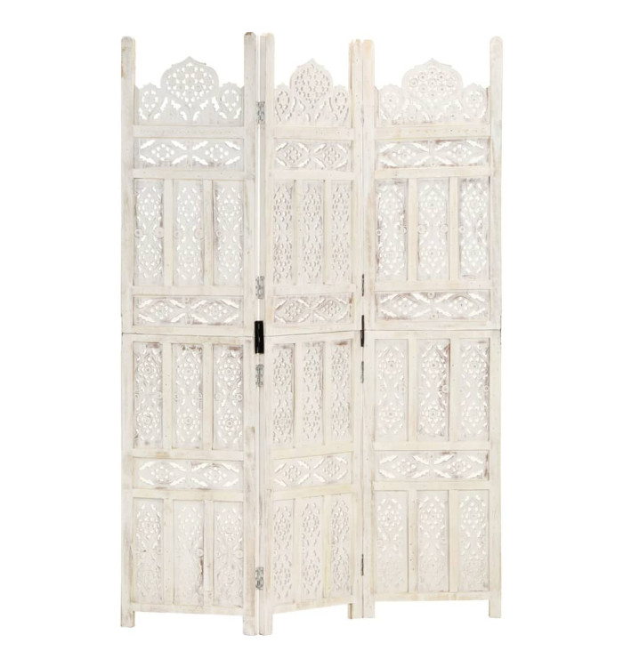Cloison de séparation 3 panneaux Blanc 120x165 cm Bois manguier | Mobilier & Déco