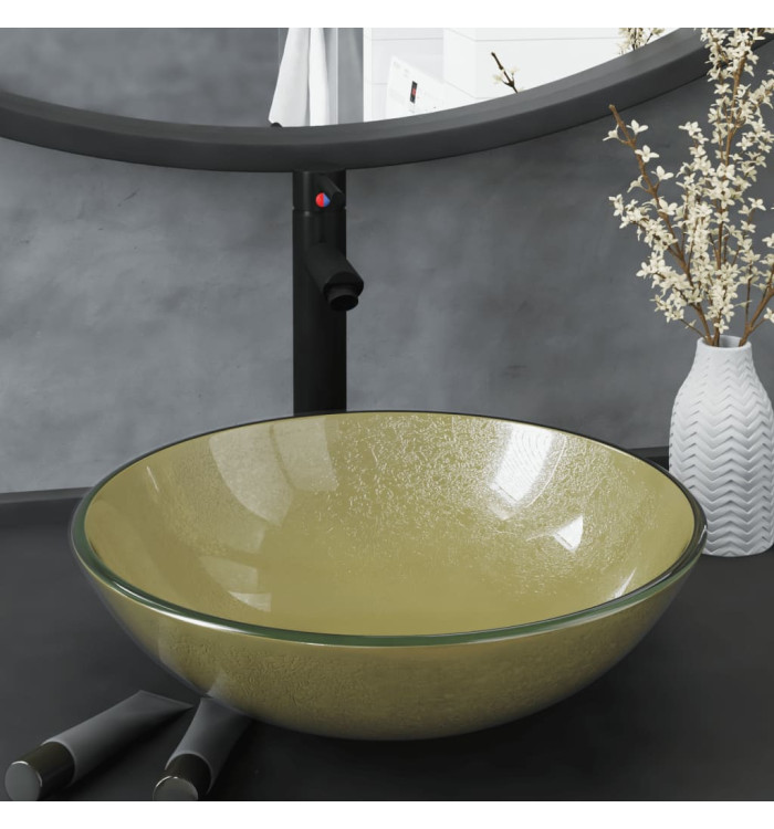Lavabo de bain avec robinet et drain à poussoir Verre trempé | Mobilier & Déco