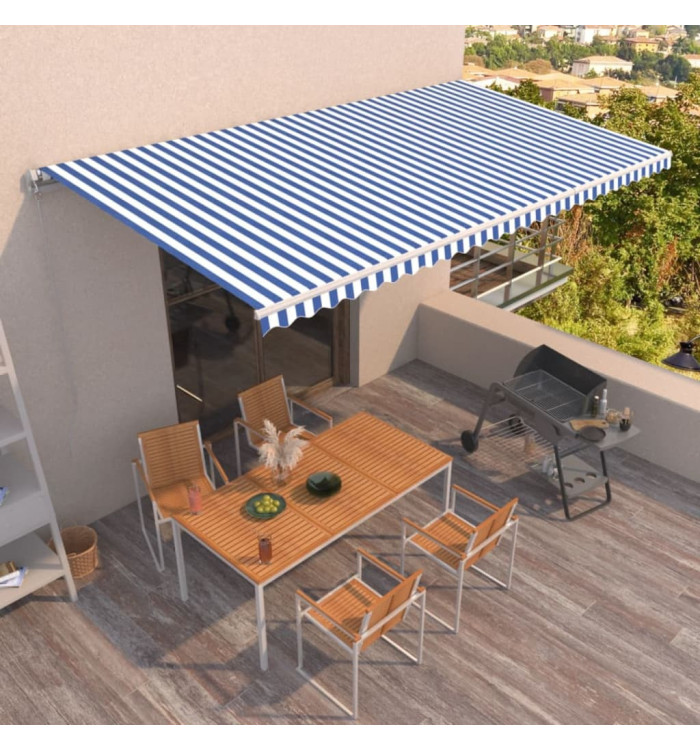 Auvent manuel rétractable 600x350 cm Bleu et blanc | Mobilier & Déco