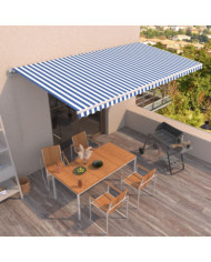 Auvent manuel rétractable 600x350 cm Bleu et blanc | Mobilier & Déco