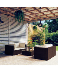 Salon de jardin 5 pcs avec coussins Résine tressée Marron | Mobilier & Déco