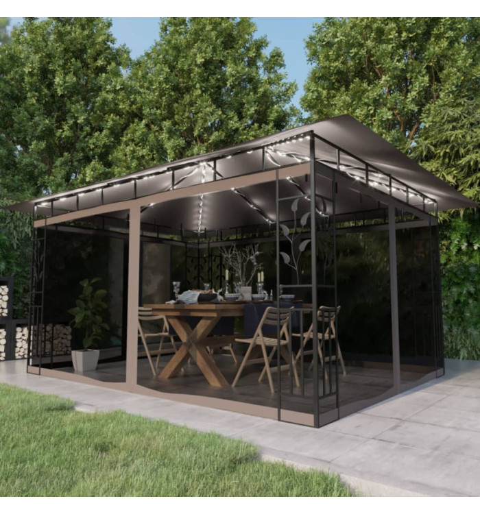 Tonnelle avec moustiquaire et lumières LED 4x3x2,73 m Taupe | Mobilier & Déco