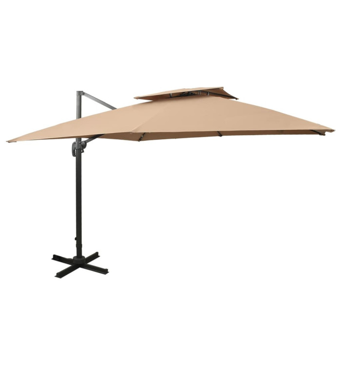 Parasol de jardin en porte-à-faux avec double toit taupe | Mobilier & Déco