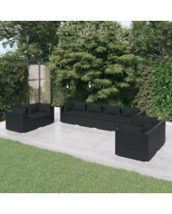 Salon de jardin 8 pcs avec coussins Résine tressée Noir | Mobilier & Déco