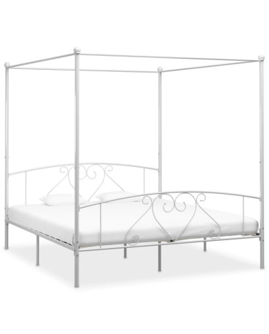 Cadre de lit à baldaquin sans matelas blanc métal 200x200 cm | Mobilier & Déco