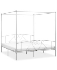 Cadre de lit à baldaquin sans matelas blanc métal 200x200 cm | Mobilier & Déco