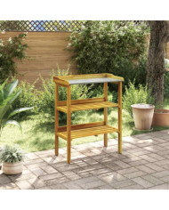 Banc à jardinière avec 2 étagères Bois massif d'acacia et zinc | Mobilier & Déco