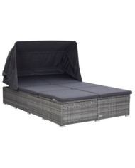 Transat à 2 places avec coussin Résine tressée Gris | Mobilier & Déco