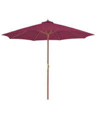 Parasol d'extérieur avec mât en bois 300 cm rouge bordeaux | Mobilier & Déco