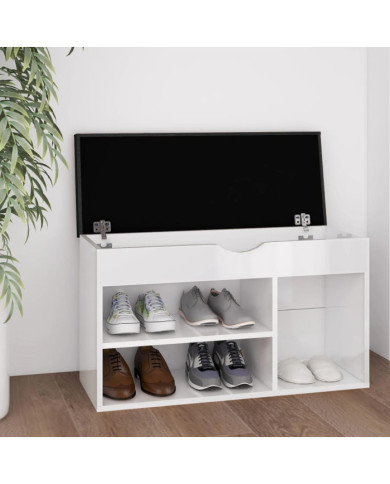 Banc à chaussures coussin Blanc brillant 80x30x47 cm Aggloméré | Mobilier & Déco