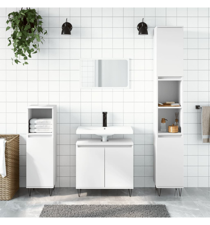 Ensemble d'armoires salle de bain 3 pcs blanc bois d'ingénierie | Mobilier & Déco