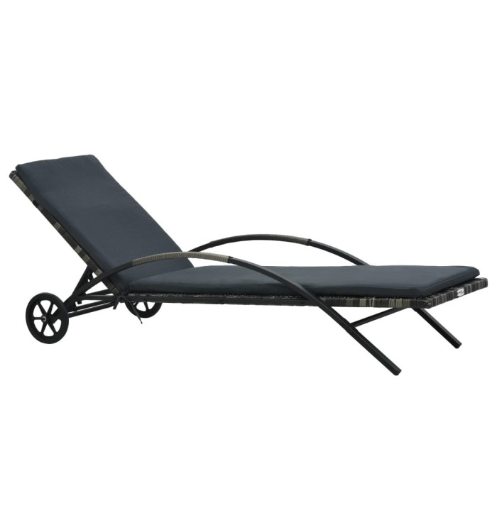 Chaise longue avec coussin et roues Résine tressée Anthracite | Mobilier & Déco