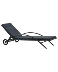 Chaise longue avec coussin et roues Résine tressée Anthracite | Mobilier & Déco