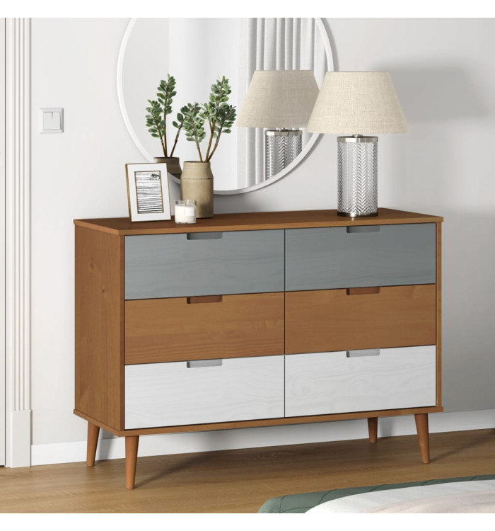 Commode MOLDE Marron 113x40x80 cm Bois de pin massif | Mobilier & Déco