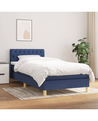 Sommier à lattes de lit avec matelas Bleu 90x200 cm Tissu | Mobilier & Déco