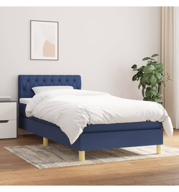 Sommier à lattes de lit avec matelas Bleu 90x200 cm Tissu | Mobilier & Déco