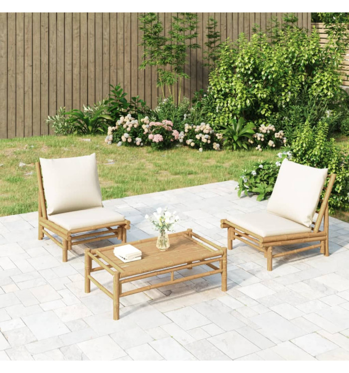 Chaises de jardin lot de 2 avec coussins blanc crème bambou | Mobilier & Déco