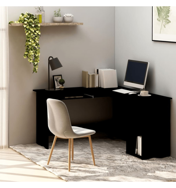 Bureau d'angle en forme de L Noir 120x140x75cm bois ingénierie | Mobilier & Déco