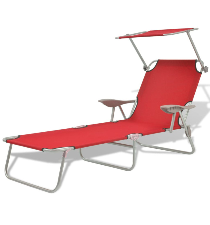 Chaise longue avec auvent Acier Rouge | Mobilier & Déco