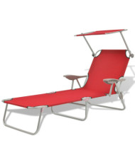 Chaise longue avec auvent Acier Rouge | Mobilier & Déco