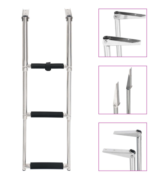 Échelle d'embarquement pliable 3 marches Acier inoxydable | Mobilier & Déco