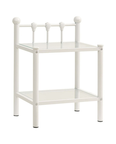 Table de chevet Blanc/transparent 45x34,5x60,5cm Métal et verre | Mobilier & Déco