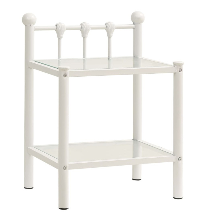Table de chevet Blanc/transparent 45x34,5x60,5cm Métal et verre | Mobilier & Déco