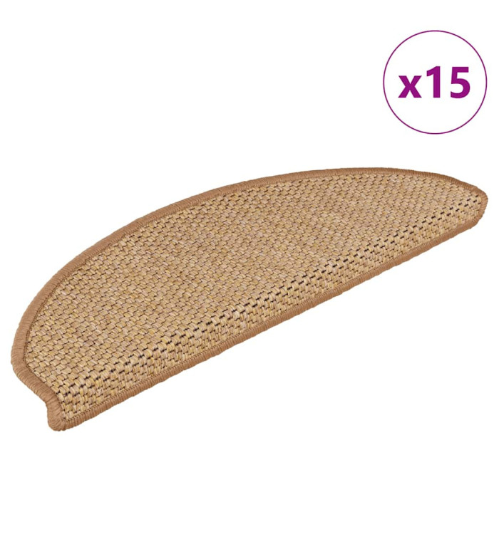 Tapis d'escalier autocollants aspect sisal 15 pcs 65x21x4 cm | Mobilier & Déco