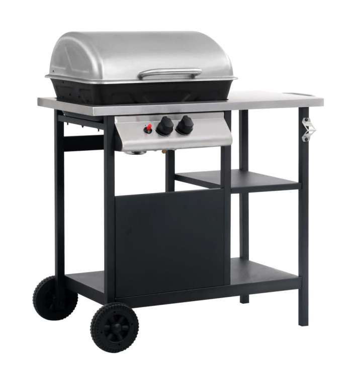 Barbecue à gaz avec tablette à 3 couches Noir et argenté | Mobilier & Déco