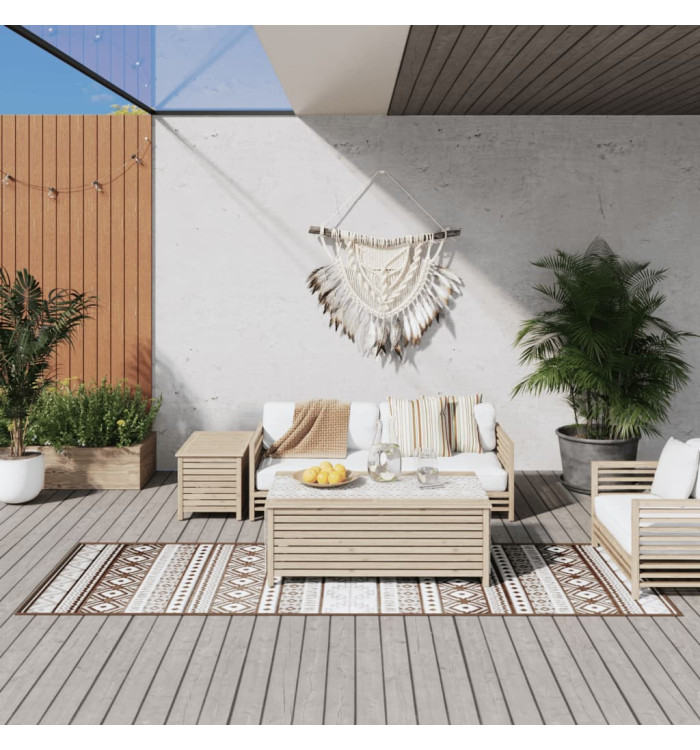 Tapis d'extérieur marron et blanc 80x250 cm design réversible | Mobilier & Déco