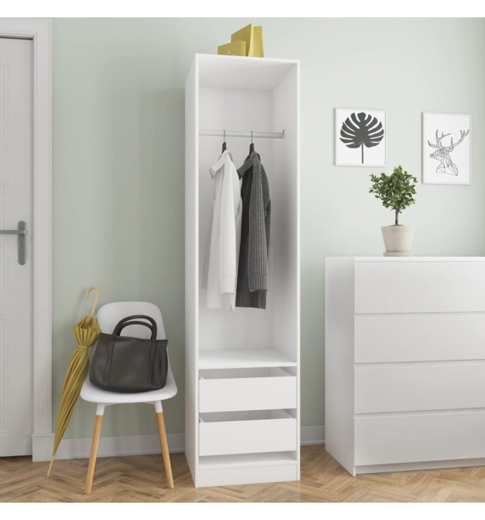 Garde-robe avec tiroirs Blanc 50x50x200 cm Bois d'ingénierie | Mobilier & Déco