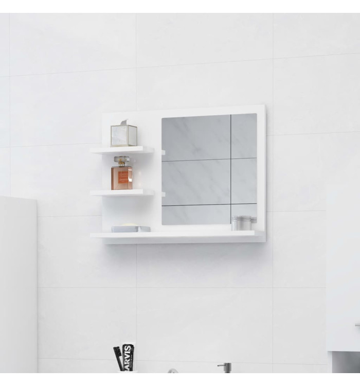 Miroir de salle de bain blanc brillant bois d’ingénierie | Mobilier & Déco
