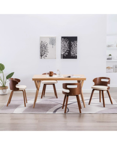 Chaises à manger lot de 4 crème bois courbé et similicuir | Mobilier & Déco