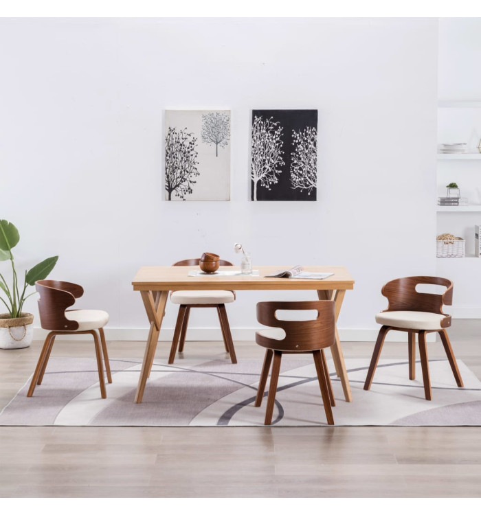 Chaises à manger lot de 4 crème bois courbé et similicuir | Mobilier & Déco