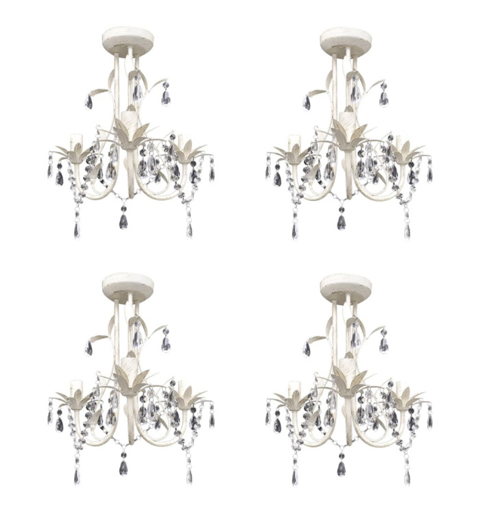 Lustres suspendus à cristaux 4 pcs Blanc élégant | Mobilier & Déco