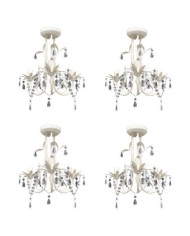 Lustres suspendus à cristaux 4 pcs Blanc élégant | Mobilier & Déco