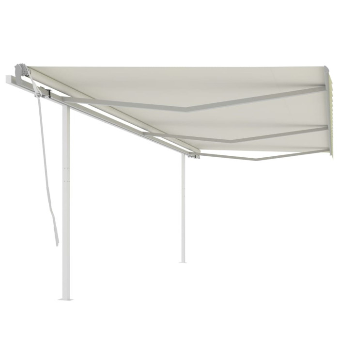 Auvent manuel rétractable avec poteaux 6x3,5 m Crème | Mobilier & Déco