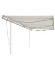 Auvent manuel rétractable avec poteaux 6x3,5 m Crème | Mobilier & Déco