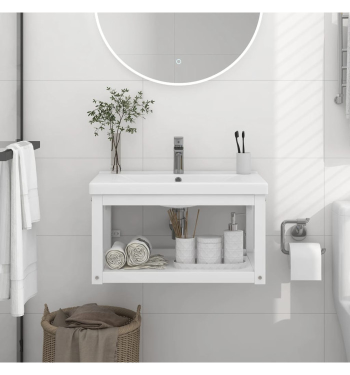 Cadre de lavabo de salle de bain mural Blanc 59x38x31 cm Fer | Mobilier & Déco
