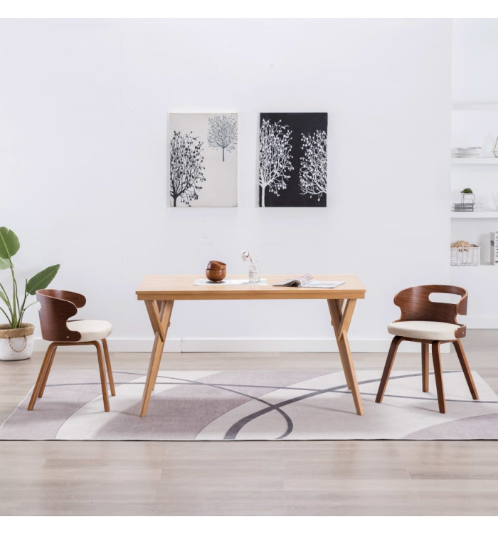 Chaises à manger lot de 2 crème bois courbé et similicuir | Mobilier & Déco