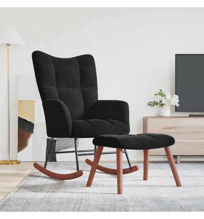 Chaise à bascule avec repose-pied Noir Velours | Mobilier & Déco