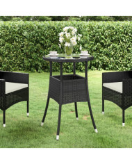 Table de jardin Ø60x75 cm Verre trempé/résine tressée Noir | Mobilier & Déco