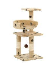 Arbre à chat et griffoirs en sisal 65 cm Beige Motif de pattes | Mobilier & Déco