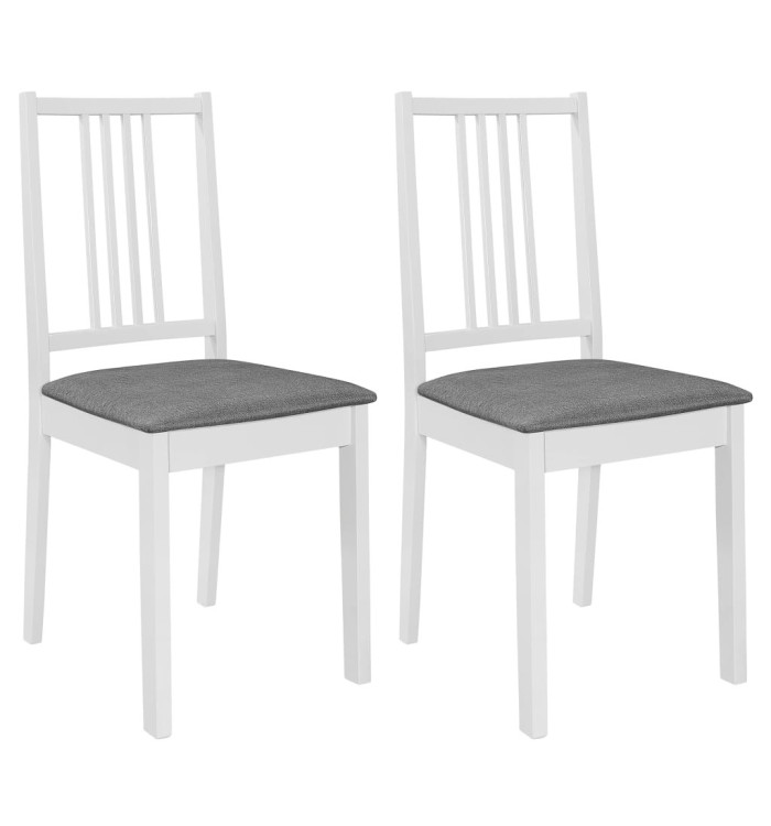 Chaises à manger avec coussins lot de 2 blanc bois solide | Mobilier & Déco