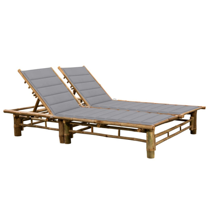 Chaise longue pour 2 personnes avec coussins Bambou | Mobilier & Déco