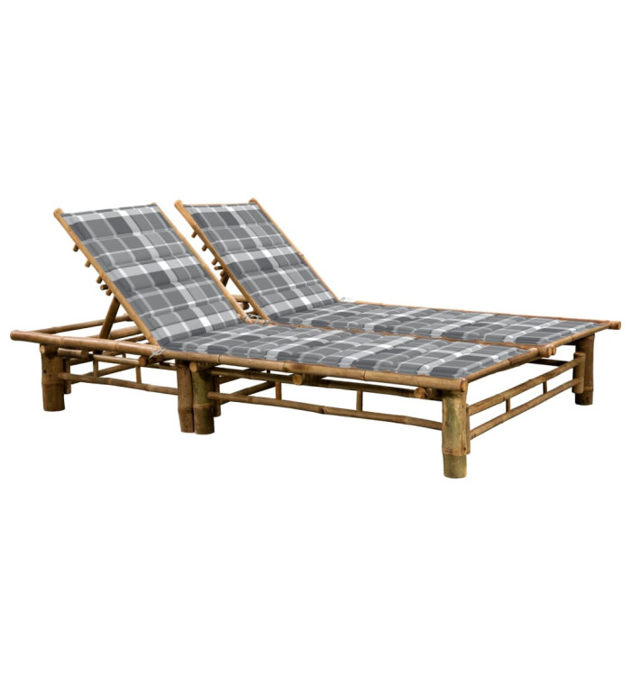 Chaise longue pour 2 personnes avec coussins Bambou | Mobilier & Déco