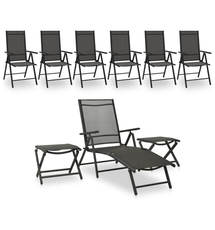 Salon de jardin 9 pcs Noir et anthracite | Mobilier & Déco