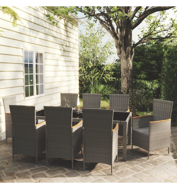 Ensemble à manger d'extérieur 9pcs coussins Résine tressée Gris | Mobilier & Déco